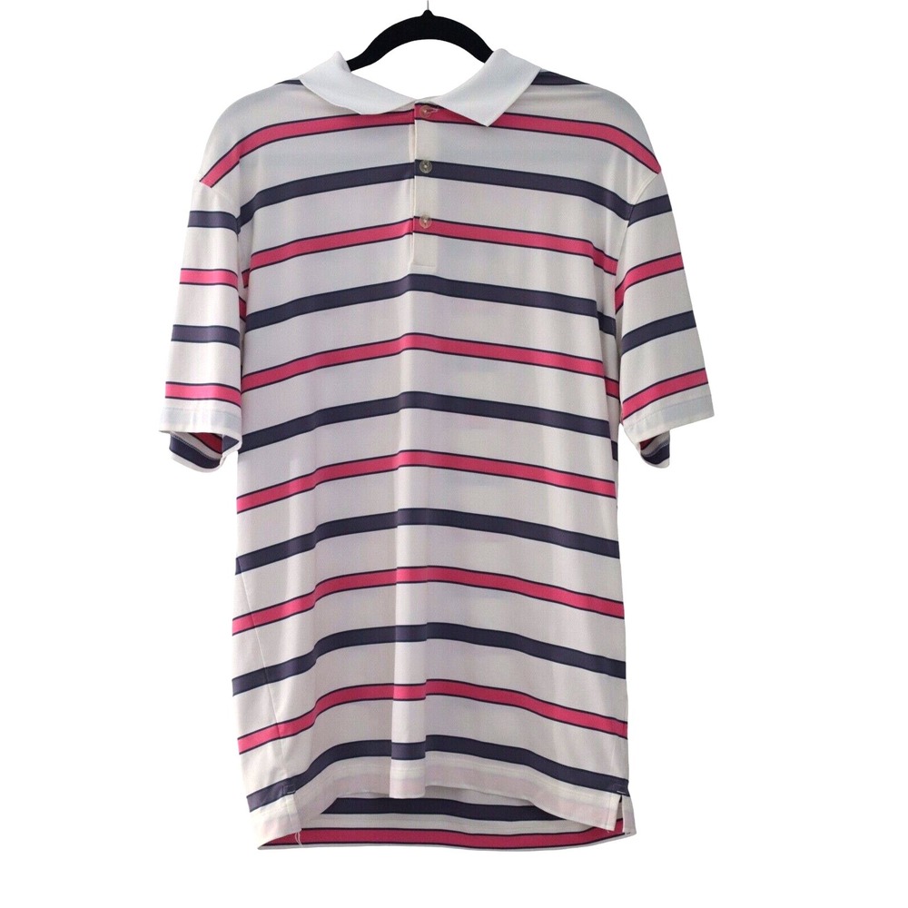 Nike Golf Mens Sz M Tour Performance Dri-Fit Polo Shirt Pink Blue White Stripes